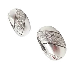 Authentic! Damiani 18k White Gold 2ct Diamond Brushed Large Huggie Earrings - £5,195.81 GBP