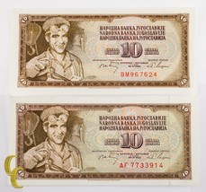 1968 Yougoslavie 2 PC 10 Dinar Note Lot (UNC) Hors-Circulation État - $45.23 CAD