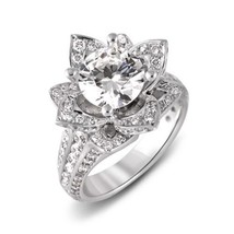 Lotus Flower Engagement Ring 3.00Ct Simulated Diamond 14K White Gold in Size 8 - £187.31 GBP