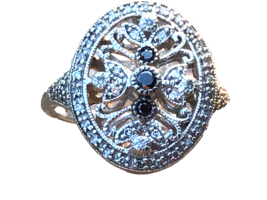 Sterling Black and White Diamond Filigree Ring JWBR Maker Size 7 - £101.49 GBP