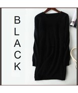 Ladies Soft Mink Cashmere Long Sleeve Black V-Neck Mini Sweater Shirt Dress - £87.08 GBP