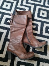  Clarks Womens Brown Leather Knee High Boots with Stitch Detail Size 4.5uk - £11.00 GBP