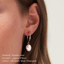 eManco Fashion Natural Freshwater  Pendant Earrings Large Hoop Stainless Steel G - £6.76 GBP