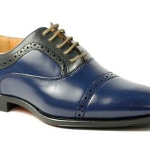 Two Tone Blue Gray Men&#39;s Oxford Derby Toe Premium Quality Leather Dress Shoes - $149.99+