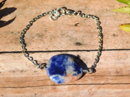 Natural Sodalite Amulet Bracelet Stainless Steel Chain 7 inch for Energy Healing - £15.80 GBP