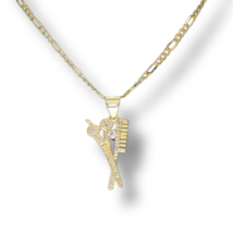 Barber Scissors iced Cz Pendant 14k Gold Plated 20&quot; Figaro Chain Mens Hip Hop - £8.86 GBP