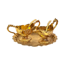 Vintage Vermeil Gold Sugar Bowl, Creamer and Serving Tray - 3 Piece Set - £119.62 GBP