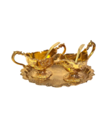 Vintage Vermeil Gold Sugar Bowl, Creamer and Serving Tray - 3 Piece Set - £117.95 GBP
