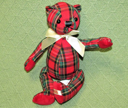 2015 Animal Adventure Christmas Plaid Red Teddy Bear 9&quot; Stuffed Animal Plush Toy - $11.34