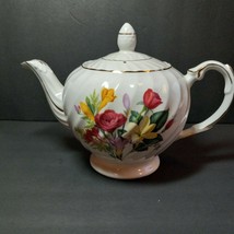 Vintage Ellgreave England Teapot with lid Roses Wild Flowers Swirl Floral - £22.15 GBP