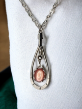 Faux Pink Tourmaline October Birthstone Necklace Silver Tone Teardrop 18&quot; - $8.59