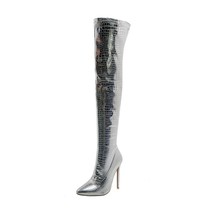 Winter Women Shoes Over the Knee Boots Crocodile Pattern PU Pointed Toe Super Hi - £72.91 GBP