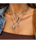 Boho Western Layered Necklace Set ♡ Cowgirl Rodeo! Cactus Bull Skull Jew... - $15.34