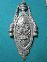 Antique Pewter Metal Oval Plaque Finial Art Nouveau Maiden 8 1/2X 4&quot; Original - £98.92 GBP