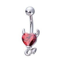 Love &amp; Annie Heart Navel Belly Button Rings Devil Shape Red CZ Belly Piercing St - £10.50 GBP