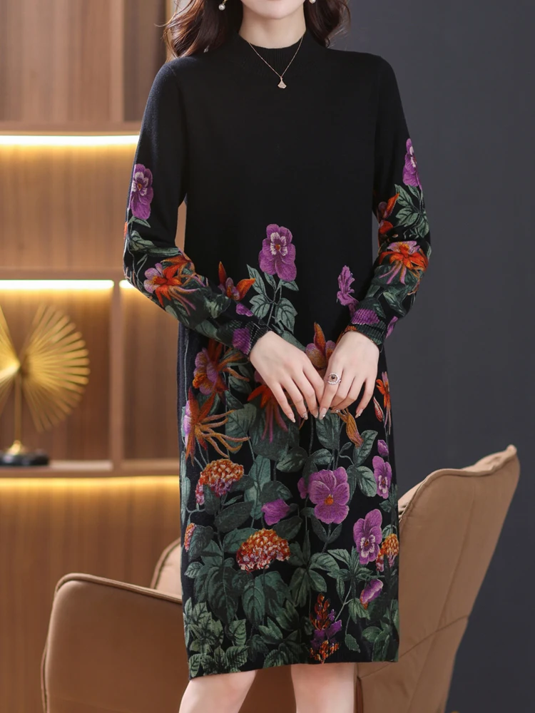 Print Long s Dress Spring Women Clothing Long Sleeve Femme Pullover ity Loose P - £223.62 GBP
