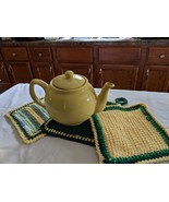 Crocheted Potholder and Washcloth Set in Vintage Look Green and Yellow - $15.00