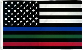 2x3 Usa Thin Blue Red Green Line Flag Police - Fire - Military Free Ship - £13.62 GBP