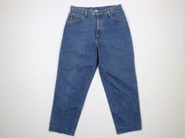 Vintage 90s Armani Jeans Womens 14 Distressed Spell Out Tapered Leg Denim Jeans - £42.69 GBP