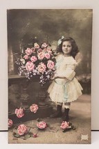 Victorian Girl RPPC Beautiful Hand Tinted Roses E.R. Marque Paris postcard A3 - $12.95