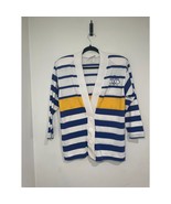 Vintage Ivory Blue Yellow White Stripe Cardigan Big Button Y2K 80s Nautical - $19.43