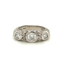 Vintage Sterling Signed Judith Ripka Thailand Three Stone CZ Rope Band Ring sz 6 - $74.25
