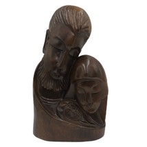 Vintage MCM Hand Carved Wood Sculpture Bust Art Holy Family Jesus Mary Joseph  - £79.12 GBP