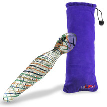 LeLuv Glass Dildo Multi-color Swirled Texture and Bulb Head with Padded Pouch - £24.11 GBP