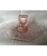 Depression glass tray with center handle pink floral etched octagon vintage - £14.05 GBP