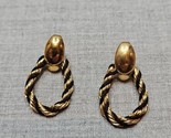 Vintage Gold Tone Oval Hoop Rope Texture Black/Gold Earrings, 1.25&#39;&#39; - $9.49