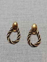 Vintage Gold Tone Oval Hoop Rope Texture Black/Gold Earrings, 1.25&#39;&#39; - £7.45 GBP