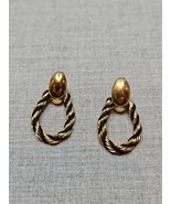 Vintage Gold Tone Oval Hoop Rope Texture Black/Gold Earrings, 1.25&#39;&#39; - £7.45 GBP
