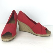 Bass Rosemary Red Canvas 7 M Platform Rope Jute Wedge Open Toe Sandal Shoe  - £39.73 GBP