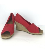 Bass Rosemary Red Canvas 7 M Platform Rope Jute Wedge Open Toe Sandal Shoe  - £39.17 GBP