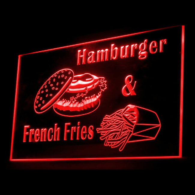 110142B Hamburger French Fries Fast Food Buns Bacon Display LED Light Sign - $21.99