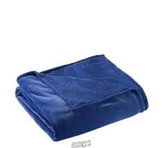 Luxury Solid Reversible Plush Blanket Twin Navy 66&#39;&#39;Wx90&#39;&#39;L Soft 100% Polyester - £18.66 GBP