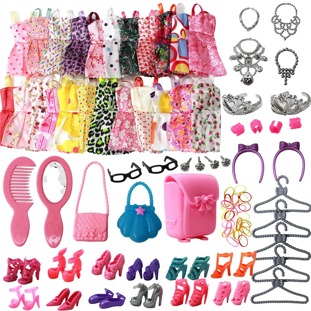 NEW 1 Set Clothes for Barbie Doll Shoes Boots Mini Dress Handbags Crown Hangers - £7.31 GBP+