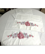 Pillowcases Handmade Cross-Stitch Embroidery Pink &amp; Purple Flowers Vinta... - €13,99 EUR