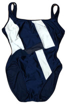 La Blanca One Piece Swimsuit Navy Blue White Mesh Accent Size 10 - £13.77 GBP