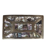 Vtg 70s Mother of Pearl Belt Buckle Artisan Mosaic Inlay Silver Tone Boh... - £33.08 GBP