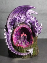 Fantasy Purple Moon Crater Dragon On Faux Geode Crystal Cove LED Light Figurine - £23.97 GBP