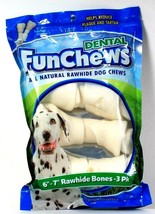 1 Bag FunChews Dental 6&quot; To 7&quot; All Natural 3 Count Rawhide Bones Dog Chews - $15.99