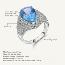 Luxury 7.52Ct Natural Swiss Blue Topaz Gemstone Cocktail Ring 100% 925 Sterling  - £107.83 GBP