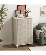 Beige Fluted 5-Drawer Dresser: Modern 45&quot; Tall Chest of Drawers - $458.92 CAD