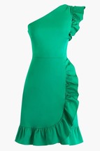 NWT J.Crew One Shoulder in Bright Kelly Green Stretch Twill Ruffle Dress 16 $168 - £47.98 GBP