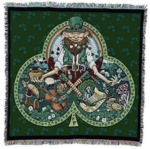 53x53 LEPRECHAUN Irish Shamrock Lucky Clover Tapestry Throw Blanket  - £42.84 GBP
