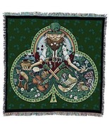 53x53 LEPRECHAUN Irish Shamrock Lucky Clover Tapestry Throw Blanket  - £43.63 GBP