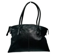 Tod&#39;s Women&#39;s Large Zippered Shoulder Bag Handbag Black Pebbled Leather ... - $80.02