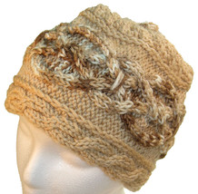 Brown hand knit hat with multicolor brown cable - £19.98 GBP