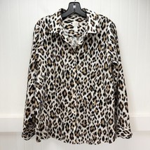 Chicos No Iron Button Up Shirt 3 (US XL) Leopard Animal Print Long Sleev... - $16.19